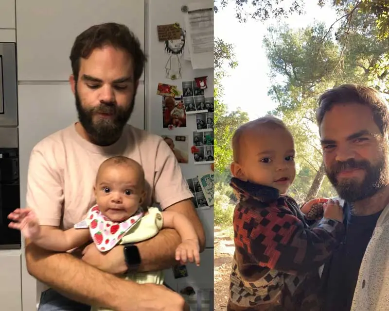 Kevin Maguire, new father, with his son Bodhi