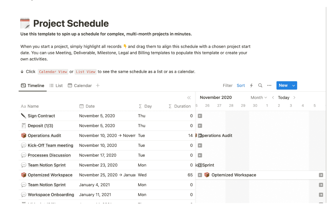 Project schedule