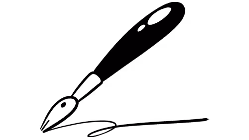An illustration of a fountain pen writing on a surface.