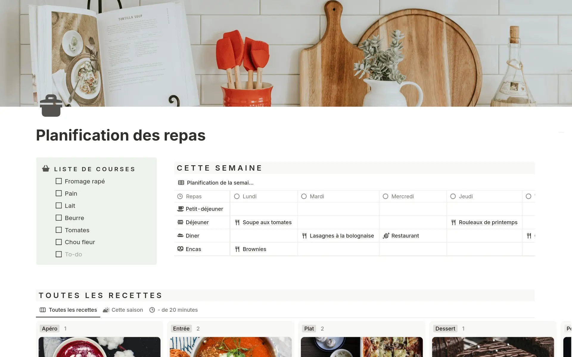 Capture d’écran de la collection Votre boîte à recettes par Notion